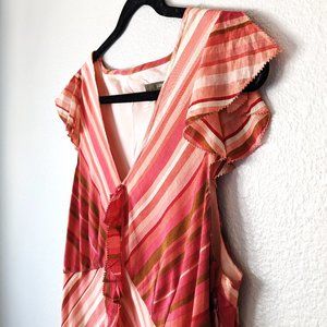 J. CREW Sz 12 Vintage Chevron Flutter Sleeve  Midi Dress